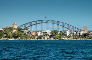 Suburban neighboorhoods of Sysdeny with the Harbour Bridge in the background, Sydney, New South Wales, Australia