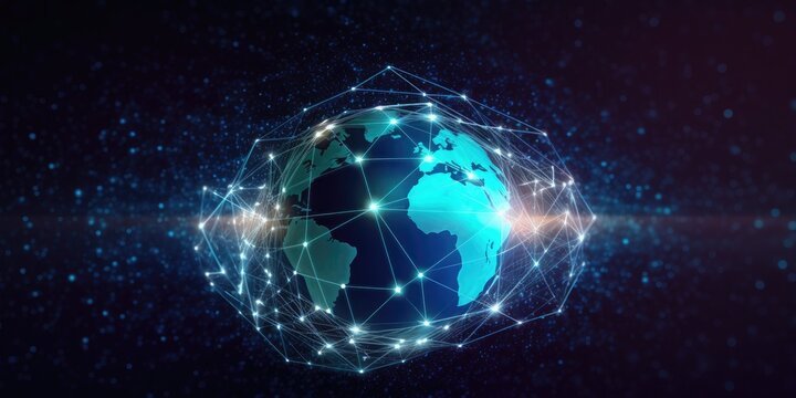 Internet technology with global communication network connected around the world for IoT, telecommunication, data transfer, international connection links, finance, business, blockchain. Generative AI