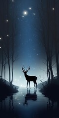 Deer in the morning. AI generated art illustration.
