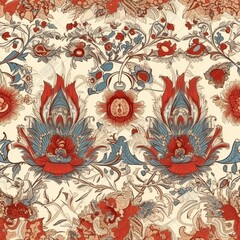 Ottoman embroidered style card design seamless pattern, created with generative AI