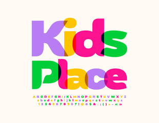 Vector watercolor sign Kids Place. Bright Childish Font. Funny Alphabet Letters and Numbers set