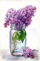 Lavender flowers in vase. AI generated art illustration.
