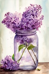 Lavender flowers in vase. AI generated art illustration.
