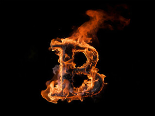 Brennender Buchstabe B auf schwarzem Hintergrund, KI generiert