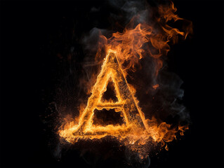 Brennender Buchstabe A auf schwarzem Hintergrund, KI generiert