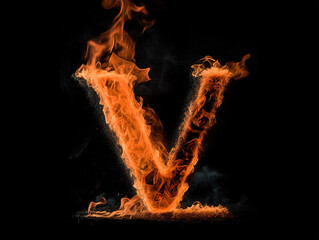 Brennender Buchstabe V auf schwarzem Hintergrund, KI generiert