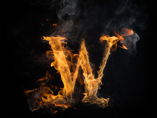 Brennender Buchstabe W auf schwarzem Hintergrund, KI generiert