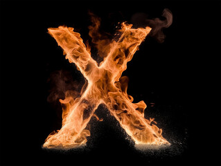 Brennender Buchstabe X auf schwarzem Hintergrund, KI generiert