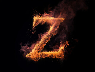 Brennender Buchstabe Z auf schwarzem Hintergrund, KI generiert