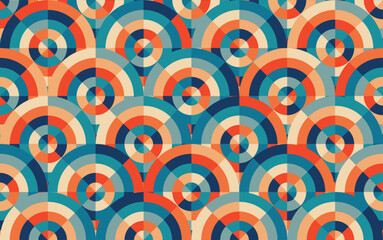 Colorful retro geometric pattern with overlapping concentric circles