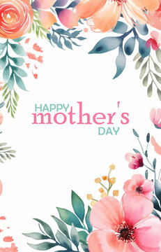 Vector gift card for mother's day. Illustration with flowers in soft pastel colors with text
