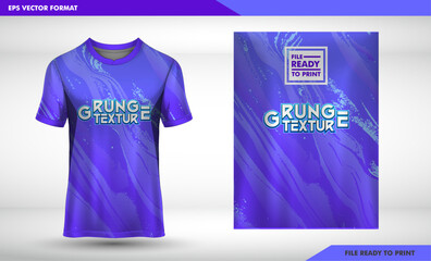 grunge texture purple soft t-shirt sport design for racing, jersey, cycling, football, gaming, motocross template with abstract grunge textured pattern for soccer jersey. Sport uniform in front view