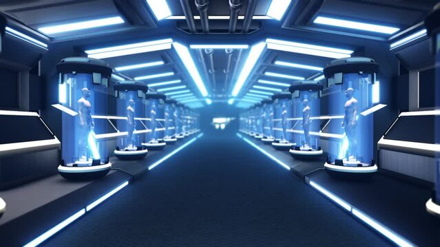 Sci Fi Chamber with Human Clones in Glass Pods Cloning facility Clone farm concept 01