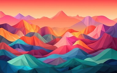 Abstract Geometric Mountain Range with Pastel Colors Gradient - Digital Art - Wallpaper - Generative AI