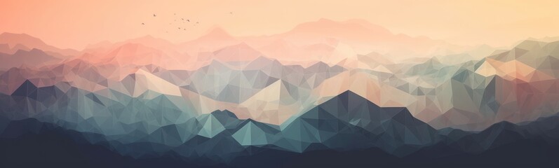 Fototapeta na wymiar Abstract Geometric Mountain Range with Pastel Colors Gradient - Digital Art - Wallpaper - Generative AI