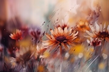 abstrakte blumen im wind. eine blumenwiese mit vielen bunten bl&uuml;ten (generative ai)