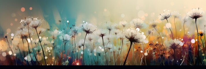 abstrakte blumen im wind. eine blumenwiese mit vielen bunten blüten (generative ai)