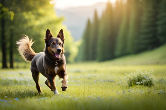 german shepherd dog running on the field, generative ai