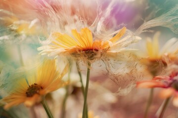 Fototapeta na wymiar abstrakte blumen im wind. eine blumenwiese mit vielen bunten blüten (generative ai)