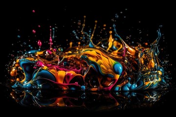 Fototapeta na wymiar Abstract Art - Vibrant Fluid Motion on Glossy Black Background for Posters and Web Design - Generative AI