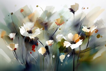 abstrakte blumen im wind. eine blumenwiese mit vielen bunten bl&uuml;ten (generative ai)