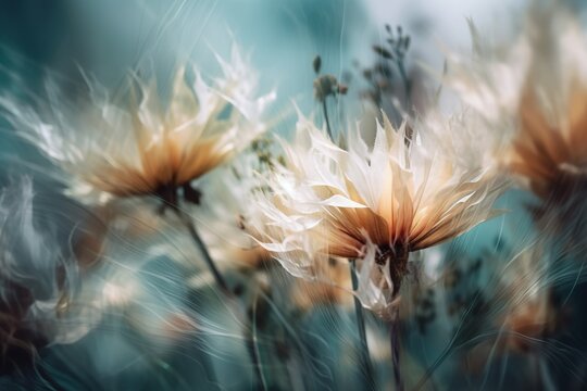 abstrakte blumen im wind. eine blumenwiese mit vielen bunten bl&uuml;ten (generative ai)