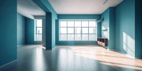 Fototapeta premium Empty Blue Room with Windows