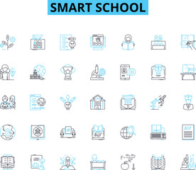 Smart school linear icons set. Innovation, Technology, Efficiency, Advancement, Integration, Learning, Progress line vector and concept signs. Digitalization,Synergy,Creativity outline Generative AI