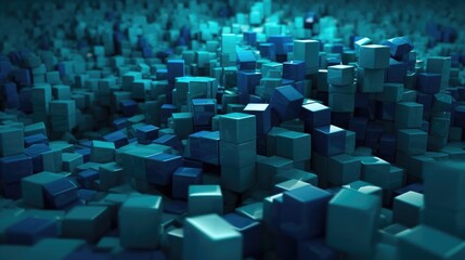 Abstract 3D Cube Wall with Blue, Emerald, and Azure Colors - Digital Background for Web and Print Design - Generative AI