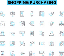 Shopping purchasing linear icons set. Retail, Sale, Buy, Store, Mall, Online, Cart line vector and concept signs. Bag,Checkout,Purchase outline illustrations Generative AI