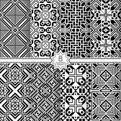 A set of vector seamless patterns. Modern geometric textures. Monochrome.