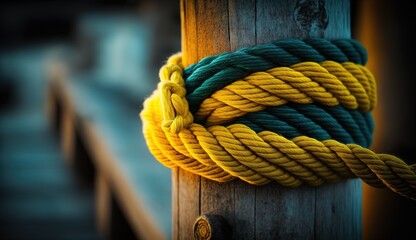 yellow rope texture. Horizontal panoramic background from a rolling rope, twisted into a coil.
