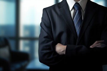 Businessman in a confident pose, arms crossed, in the office