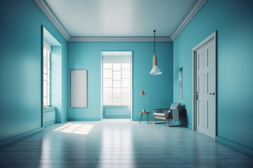 Fototapeta premium Serene and Modern: An Empty Room with a Vibrant Blue Wall