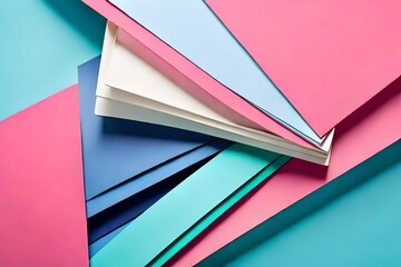 Abstract cutting paper pink, white and blue texture pastel color with top view