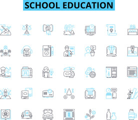 School education linear icons set. Learning, Curriculum, Homework, Attendance, Achievement, Discipline, Examination line vector and concept signs. Graduation,Literacy,Progress outline Generative AI