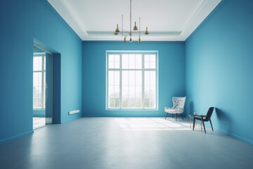 Fototapeta na wymiar Blue Oasis: A Serene Empty Room with a Modern Vibe