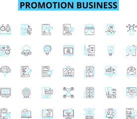 Promotion business linear icons set. Advertising, Marketing, Branding, Publicity, Promotions, Sales, Campaigns line vector and concept signs. Exposure,Engagement,Outreach outline Generative AI