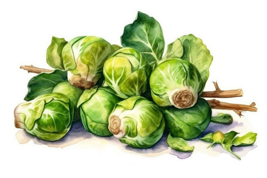 watercolor brussels sprouts, green vegetables, food clip art preview