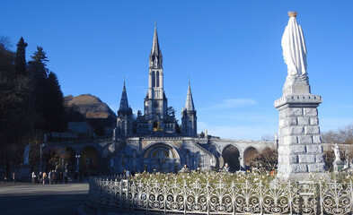 Panoramic of the basilica of Lourdes, France