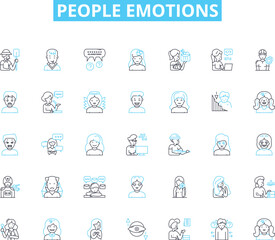 People emotions linear icons set. Happiness, Sadness, Anger, Love, Hate, Joy, Fear line vector and concept signs. Excitement,Anxiety,Contentment outline illustrations Generative AI