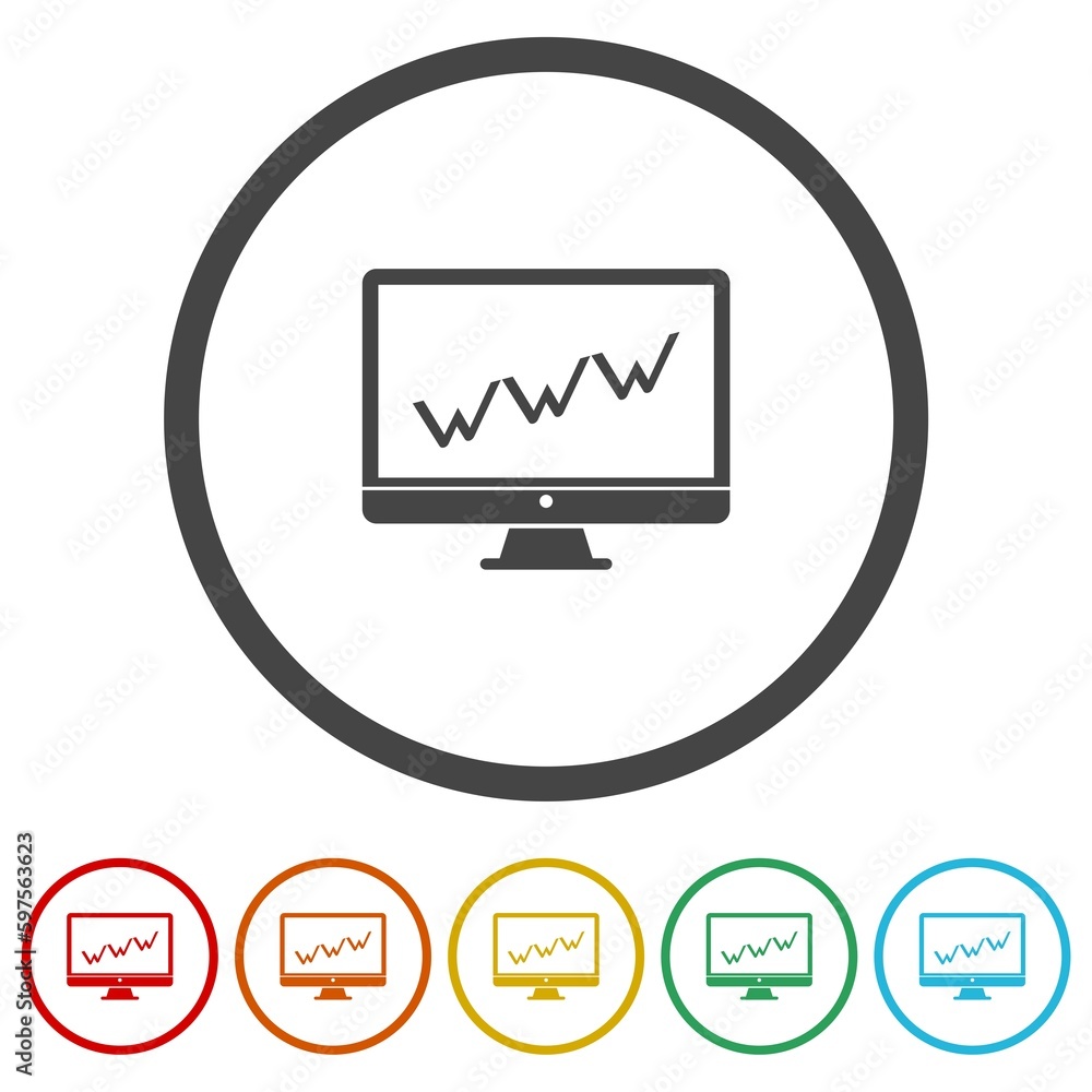 Poster website icon, internet icon. set icons in color circle buttons