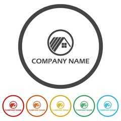 House company name logo. Set icons in color circle buttons