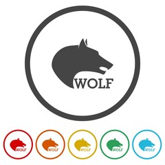 Wolf head logo. Set icons in color circle buttons