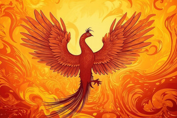 Phoenix rising from ash. Bird in fire. Symbol of rebirth. Created with Generative AI