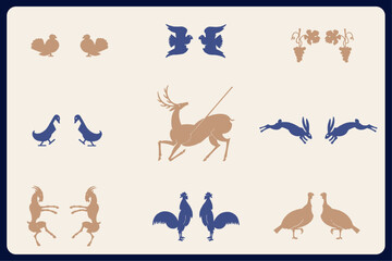 Vintage silhouettes of animals. Nature icon set. Playful icons of animals. Logo design elements. 