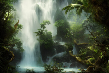 Fototapeta na wymiar waterfall in a tropical jungle, Generative AI