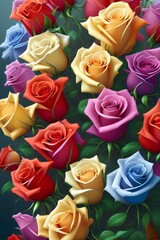 Colorful roses in a glass vase, close-up - generative ai