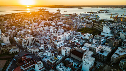 Montevideo Uruguay capital city port at sunset 