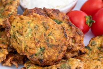 Mucver, Turkish traditional food. (Turkish cuisine) Homemade Food with Zucchini.